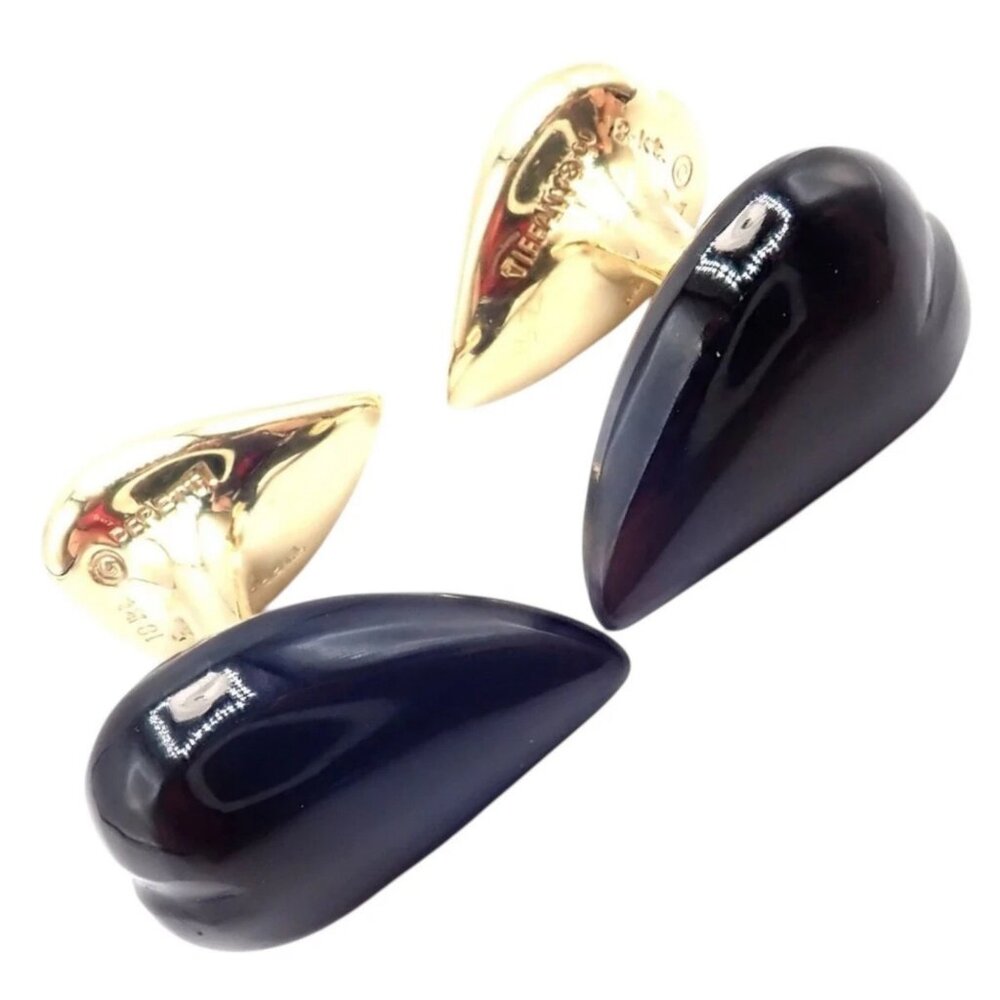 Authentic! Tiffany & Co Peretti 18k Yellow Gold Black Onyx Teardrop Cufflinks
